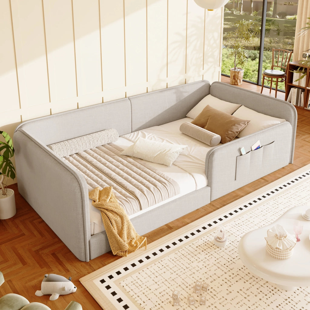 Letto 140x200 cm - Letto imbottito,Copriletto in lino,Beige