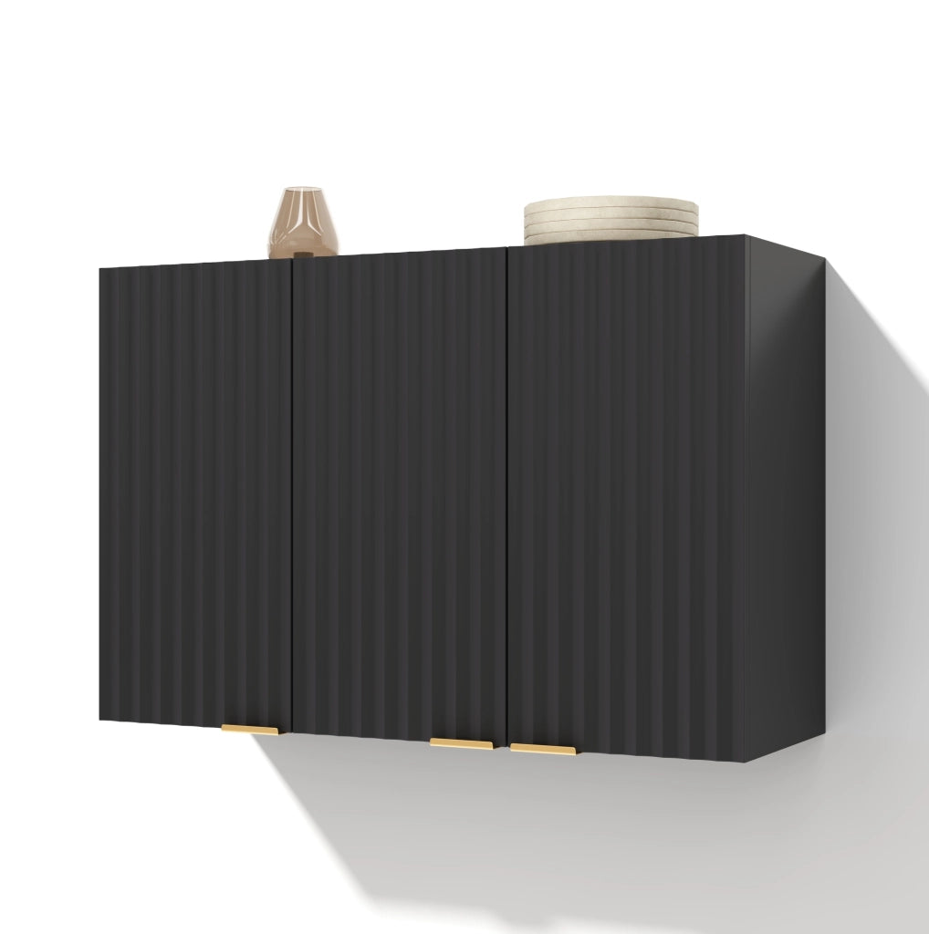 Pensile da parete con 3 ante in MDF nero; 90 x 29 x 60 cm