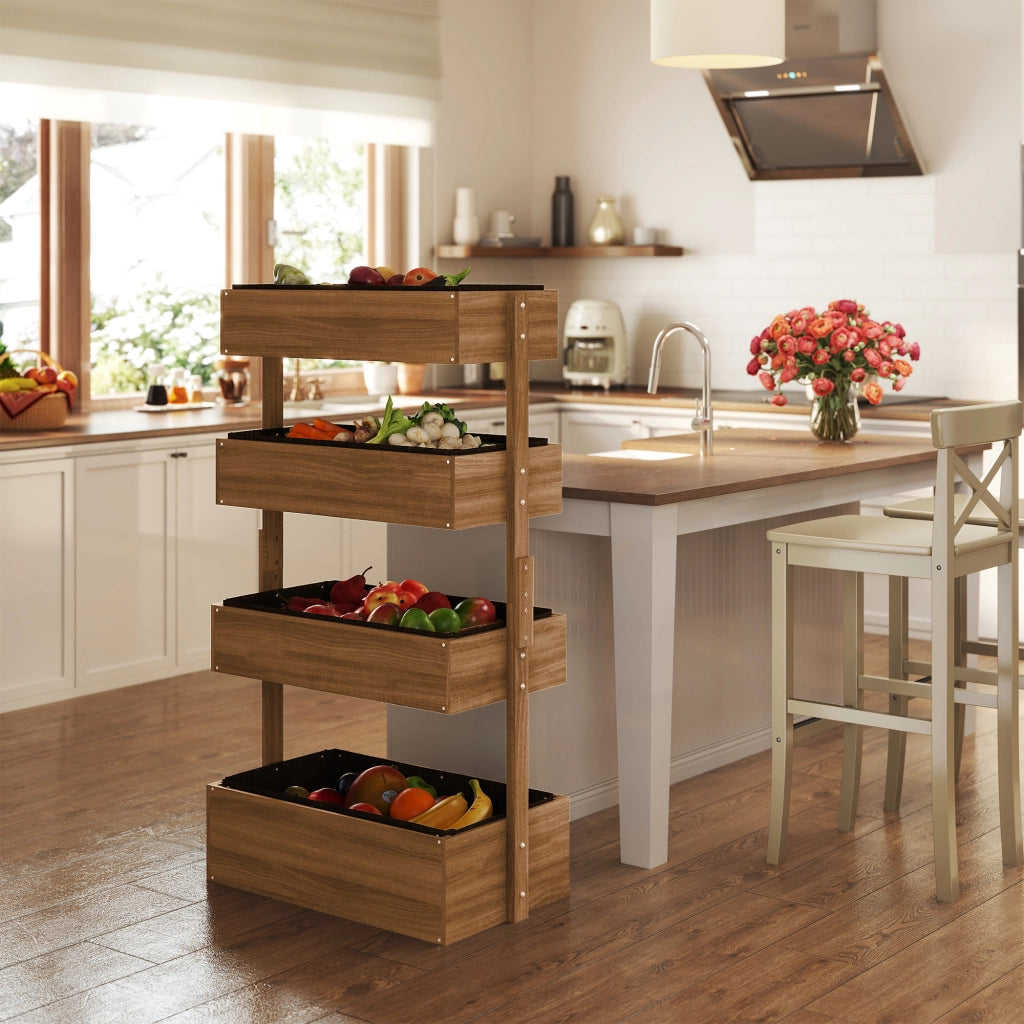 Fioriera Legno 4 Livelli Elevata Esterna con Fori Drenaggio ¨C zephmum ¨C 80x45x142 cm Arancione