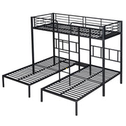 Letto a Castello Letto Singolo 90x200 cm; 3 Posti; con Scala; Tavolo e Sponda; Nero