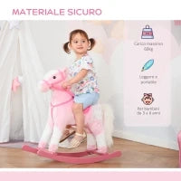 Cavallo a Dondolo in Legno con Suono Animale Regalo Giocattolo per i Bambini, 74 x 28 x 65 cm, Rosa
