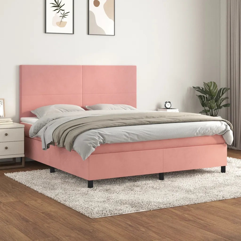 Giroletto a Molle con Materasso Rosa 160x200 cm in Velluto 3142916