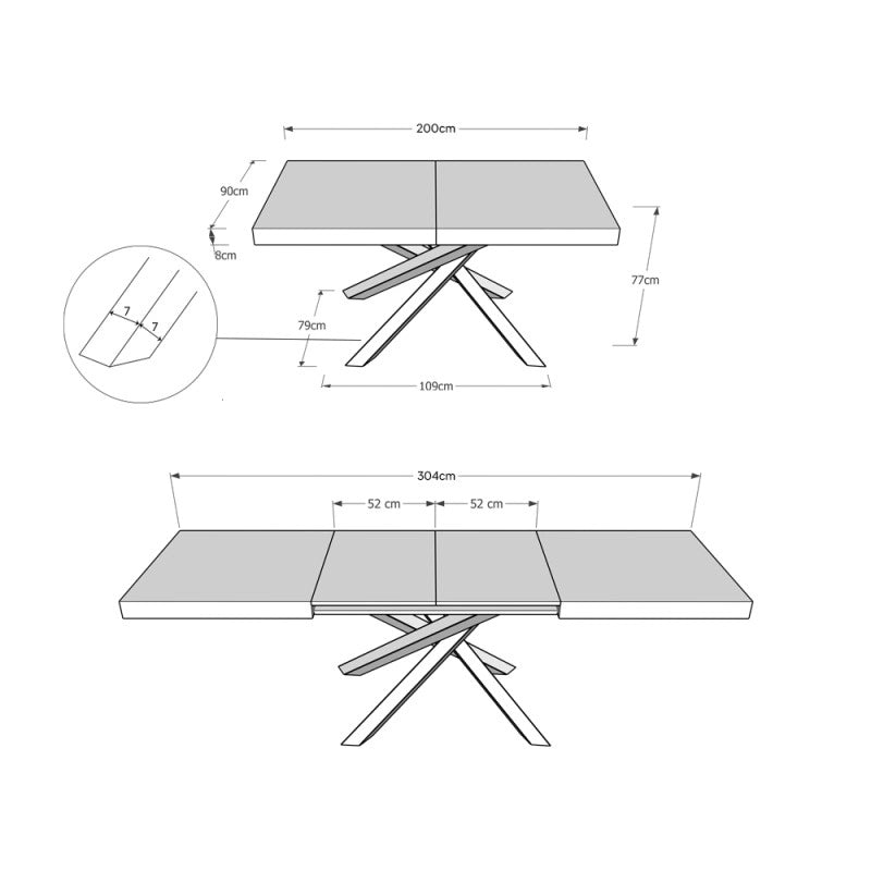Tavolo allungabile 200/304x90 cm Volantis telaio Multicolore 4/A - Cemento