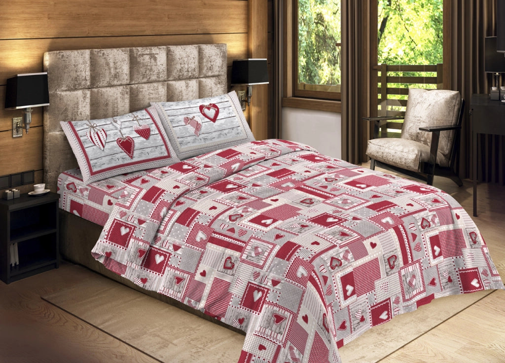 Completo Lenzuola Letto Camera In 100% Cotone Made Italy Vari Disegni RP - 1 Piazza - Aprica Rosso