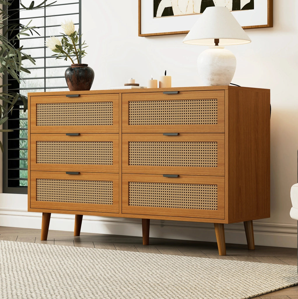 Cassettiera 120x76.5x40 cm con 6 cassetti; design retrò in truciolare; noce