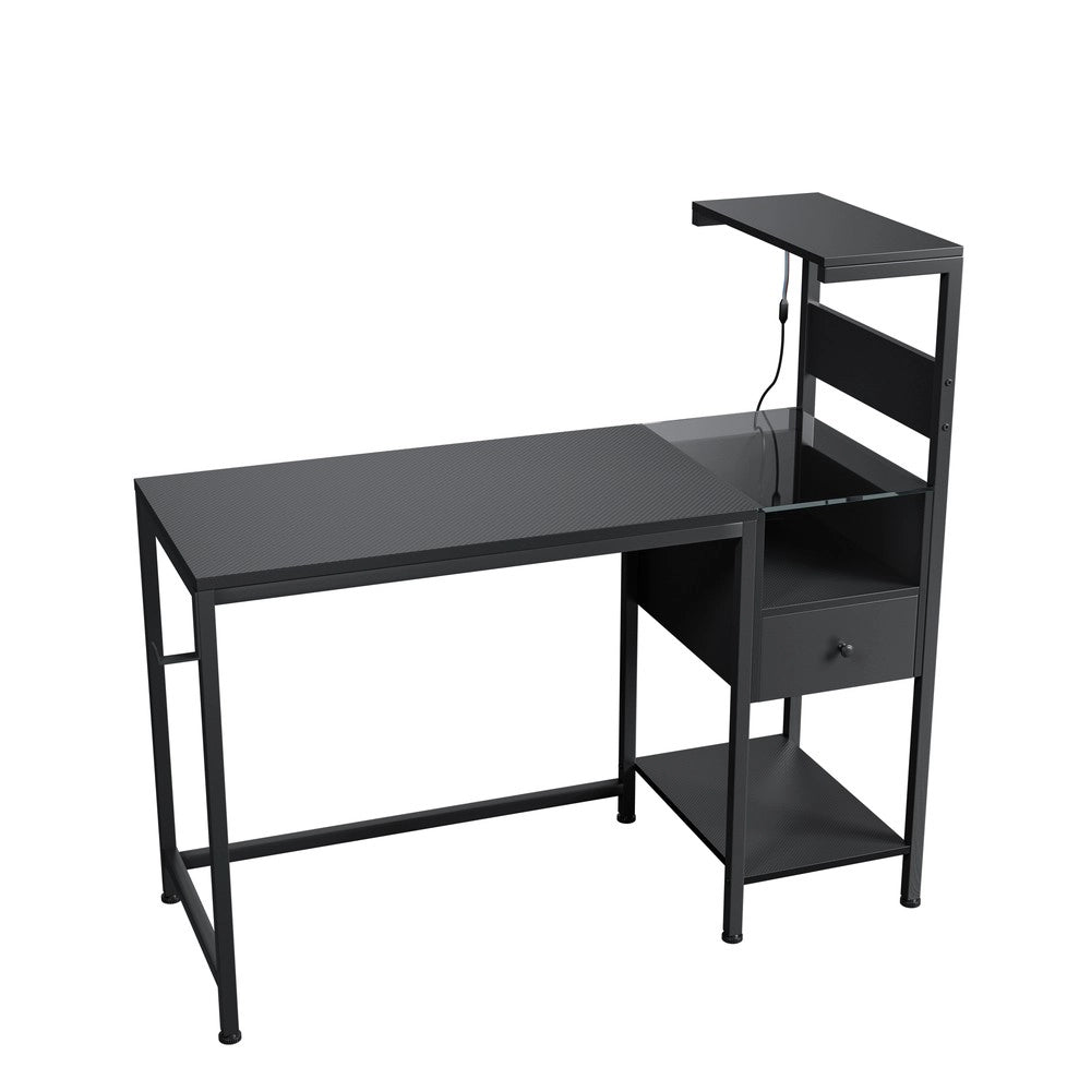 Scrivania con Presa di Corrente e Ripiani ¨C Xylo ¨C Nera, USB, Ufficio