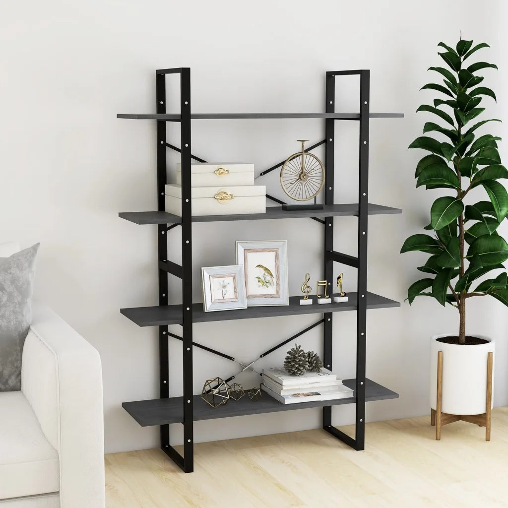 Libreria a 4 Ripiani Grigia 100x30x140 cm in Massello di Pino 806484