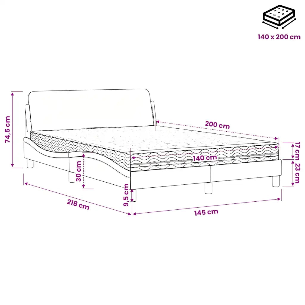 Letto con Materasso Bianco e Nero 140x200 cm in Similpelle