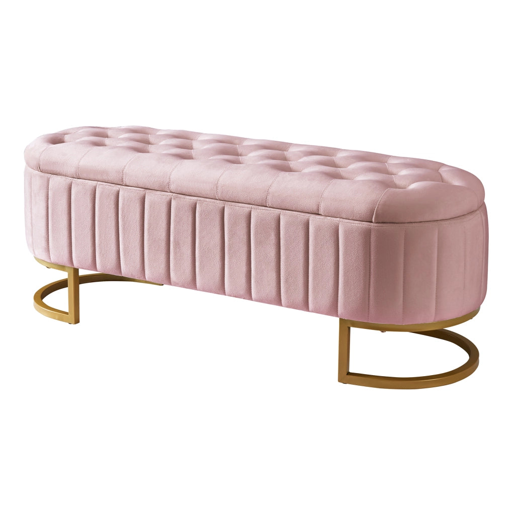 Pouf contenitore imbottito 120 x 39,9 x 41,9 cm in velluto rosa con gambe in metallo