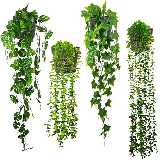 Pianta da Parete Finta in Vaso Pianta Finta da Parete 53-95cm Pianta Nep Finta Eucalipto, Monstera, Vitis Pianta Finta da Parete Plastica Decorazione Interna, Esterna