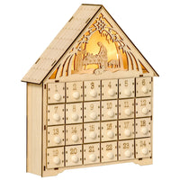 Calendario dell'Avvento  26,6x6x30 cm 24 Cassetti e Presepe Intagliato in Legno