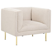 Poltrona Beige Tessuto Cromo Ferro Gambe Oro con Braccioli Soggiorno Moderno Minimalista
