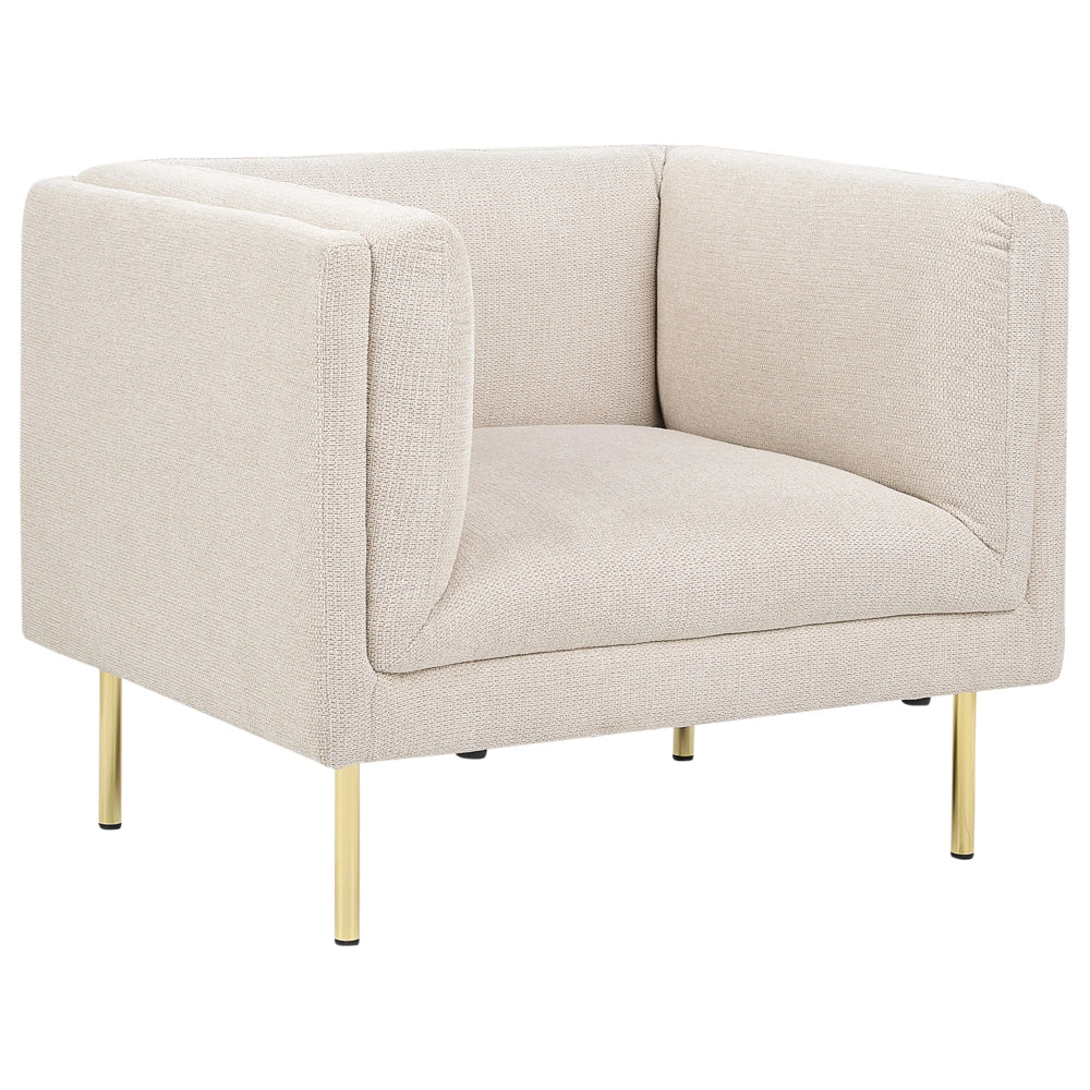 Poltrona Beige Tessuto Cromo Ferro Gambe Oro con Braccioli Soggiorno Moderno Minimalista