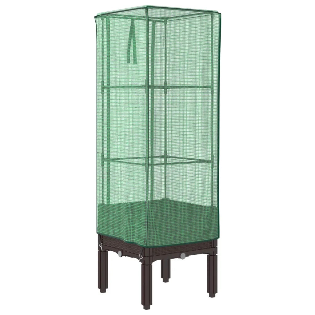 Fioriere | Cassetta per fiori | Letto Rialzato con Copertura Serra Effetto Rattan 40x40x140 cm