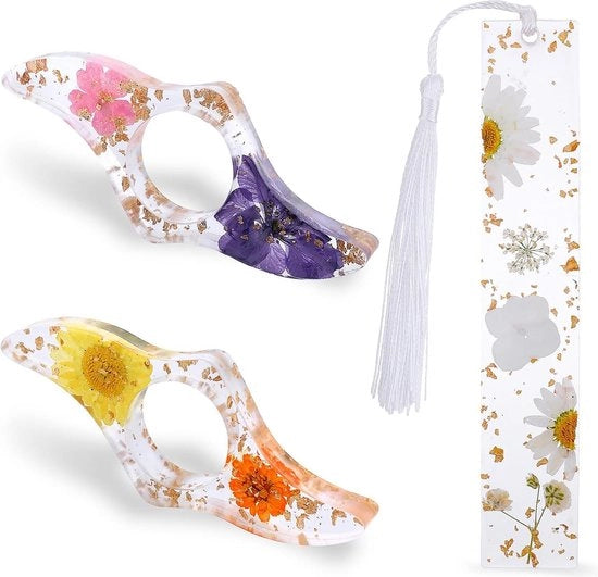 Sostegni per libro - anello di gomma - foglietto di segnalibro - manufatto artigianale - fiori - apripagine per libri - accessori per la lettura