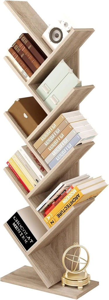 Libreria ad Albero Moderna Scaffale Salvaspazio a 9 Ripiani in Legno Porta Libri per Soggiorno Camera Studio Legno Chiaro, 40x20x127cm