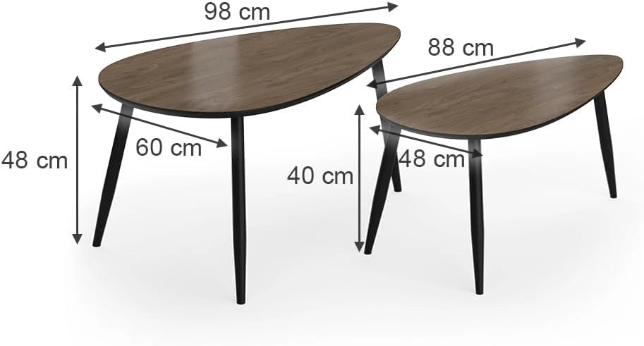 Set di tavolini Veyo, Noce/nero, 98 x 60 cm Set, 2 parti, per un utilizzo flessibile come superficie d’appoggio o tavolino aggiuntivo