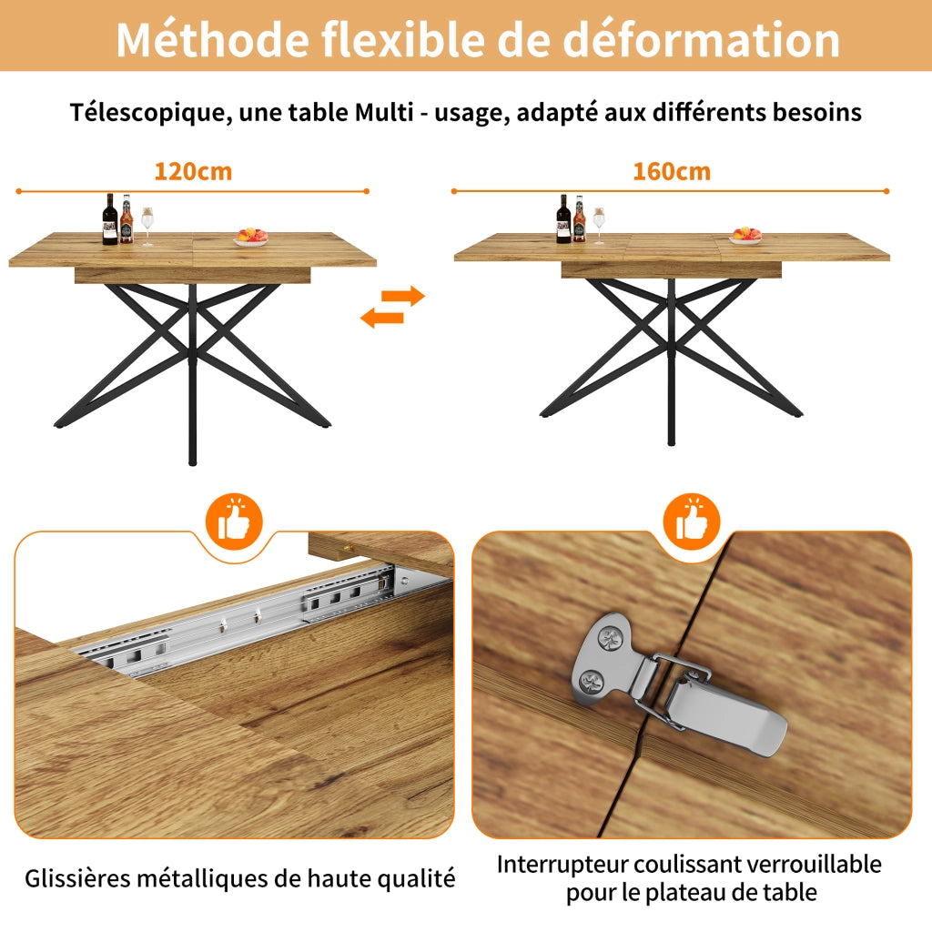 Tavolo da pranzo allungabile per 4 persone con sedie in velluto, gambe in metallo, moderno, in MDF effetto noce