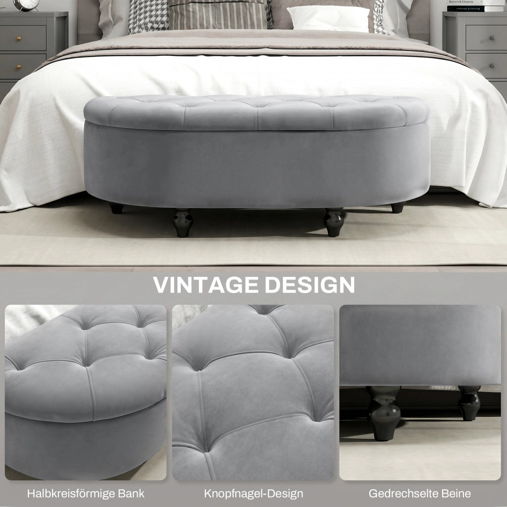 Panca contenitore imbottita con coperchio soft-close ¨C Xylo ¨C velluto grigio scuro 120x46x42cm