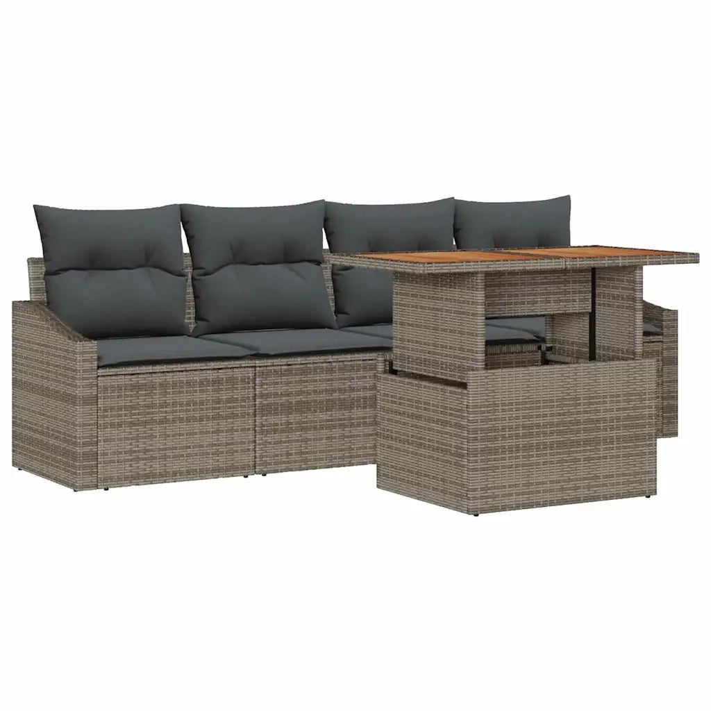 Set Divano da Giardino 5 pcs Grigio Poly Rattan 3358505