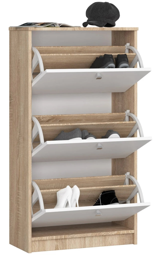 Scarpiera AKORD Sonoma Quercia 60 cm 3 ante inserto frontale Bianco 60x28,5x113 cm