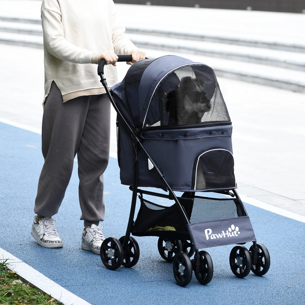 Carrello per Cani Pieghevole con Cestino e Cuscino ¨C Zephmum ¨C Grigio 81x48x99 cm