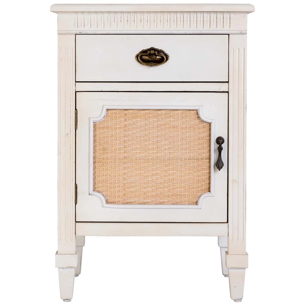 Tavolino in legno laccato bianco con griglia 46x36x68h cm