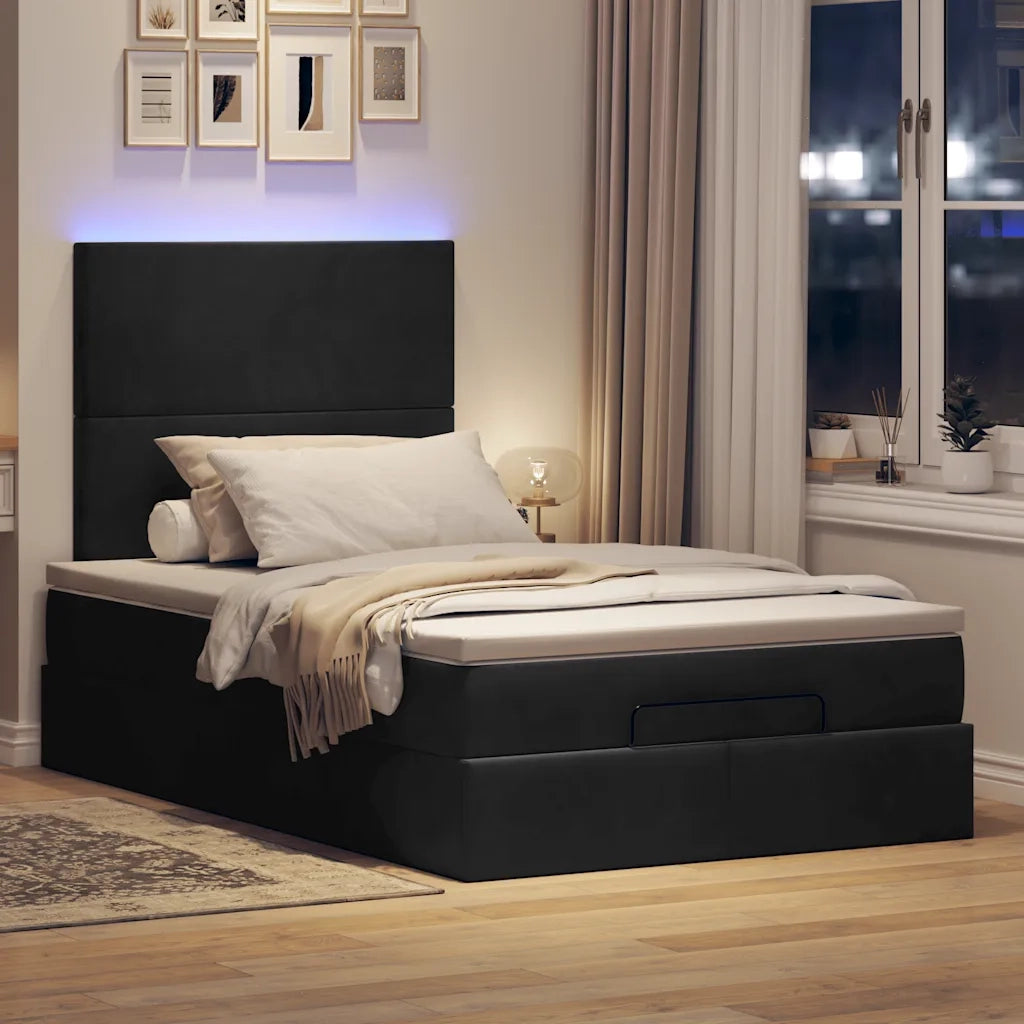 vidaXL Struttura Letto Pouf con Materassi Nero 120x200 cm Velluto