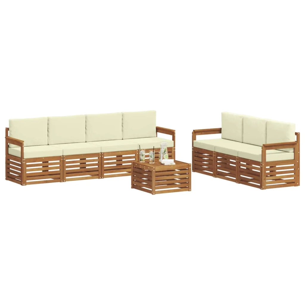 Set divani 8 pz Naturale e Crema Legno di Acacia Massello 3374475