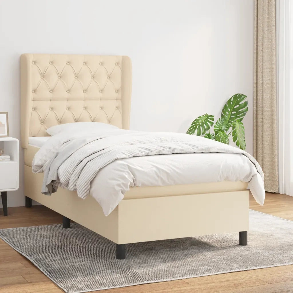 Letto singolo | Letto per adulti | Giroletto a Molle con Materasso Crema 80x200 cm inTessuto