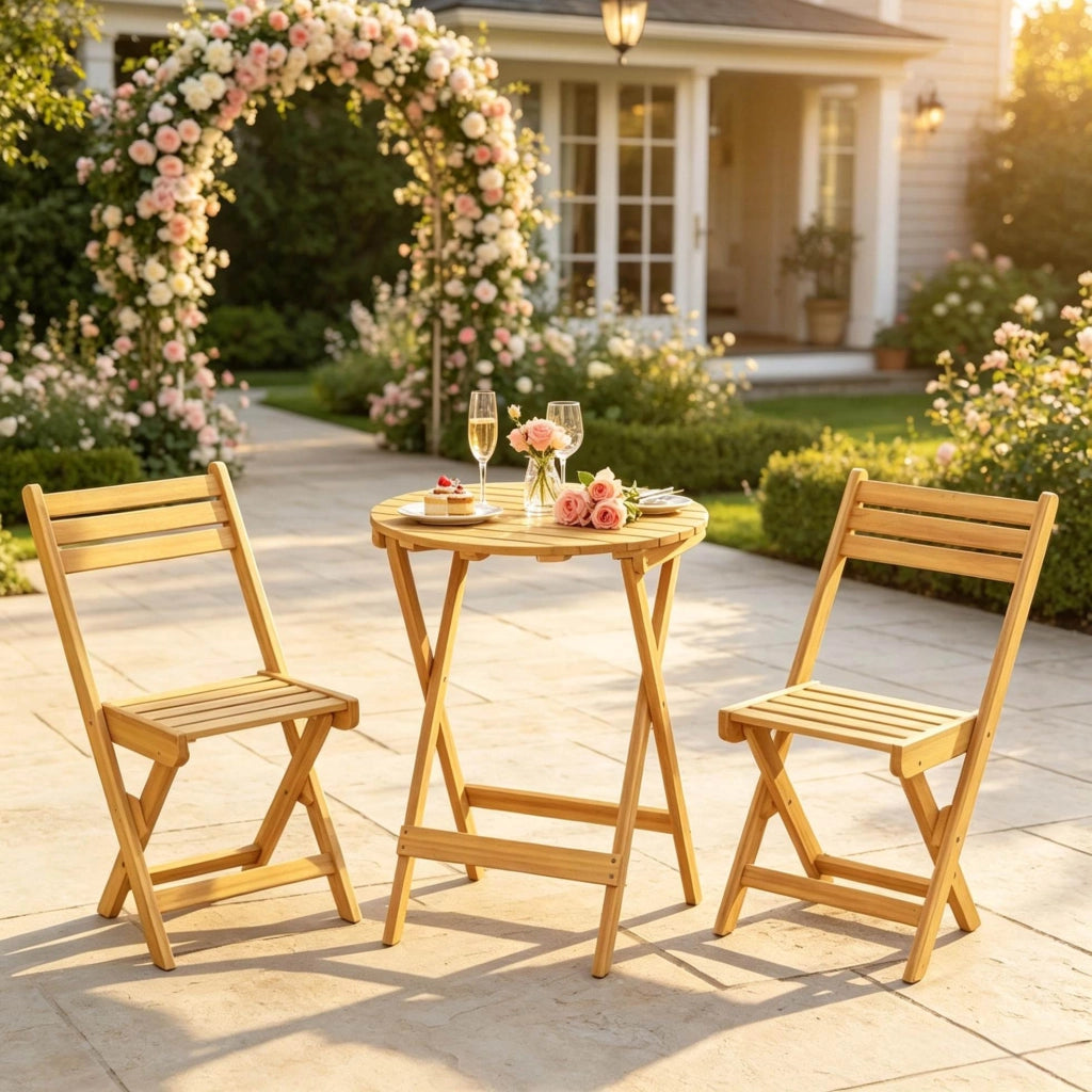 Set bistrot da giardino pieghevole 3 pezzi in legno di acacia; naturale
