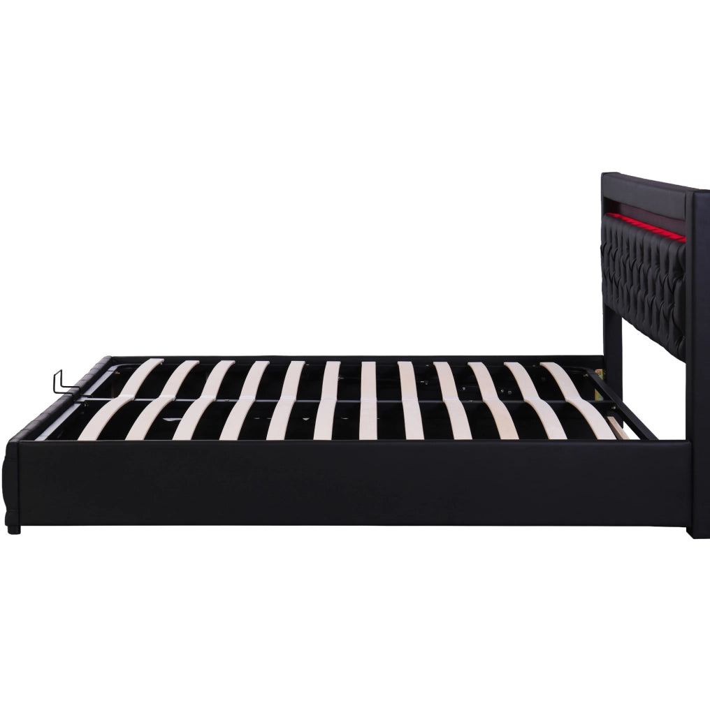 Letto imbottito 180x200 cm con rete, contenitore e luci LED
