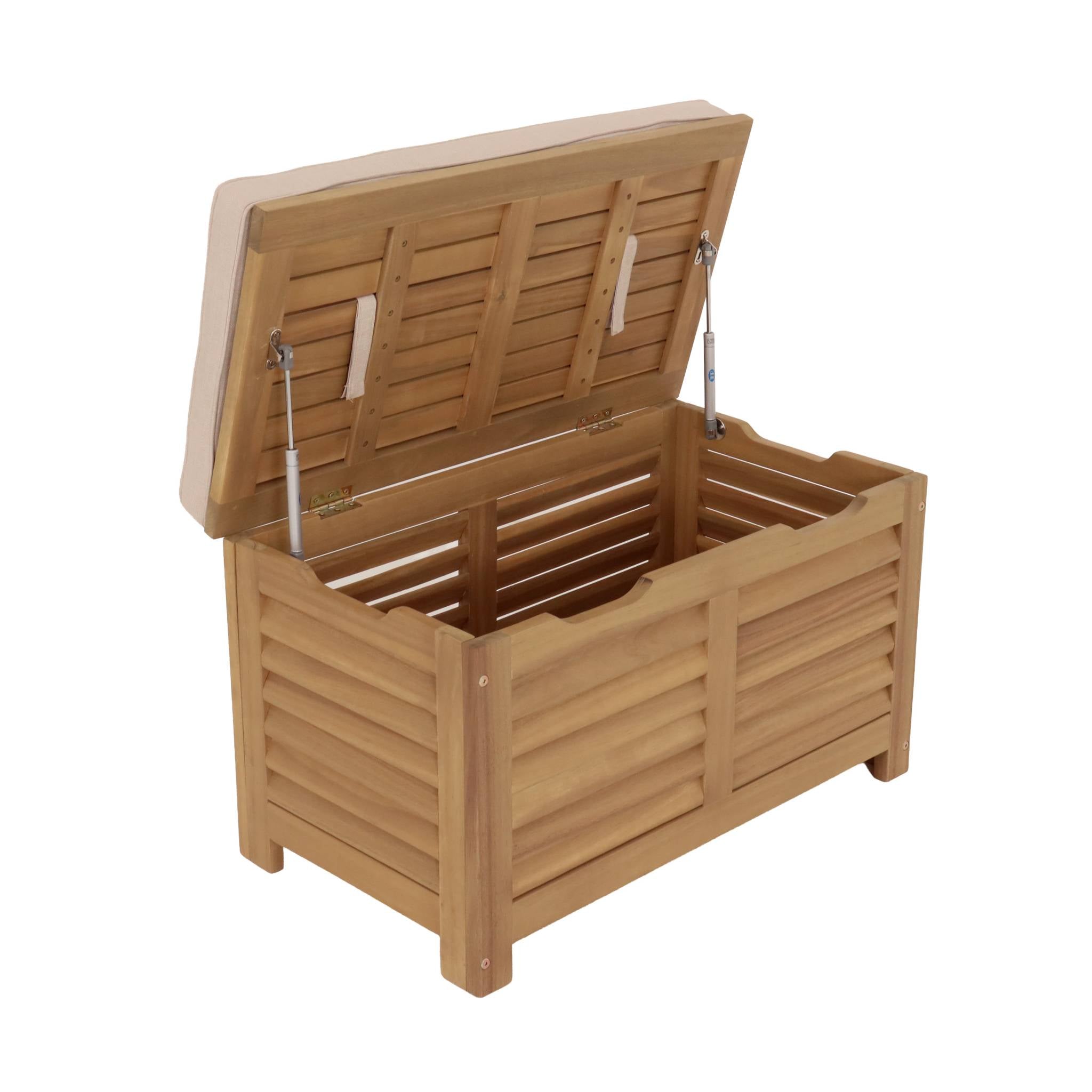 Cassapanca da giardino in legno di acacia 63l con pistoni, marrone