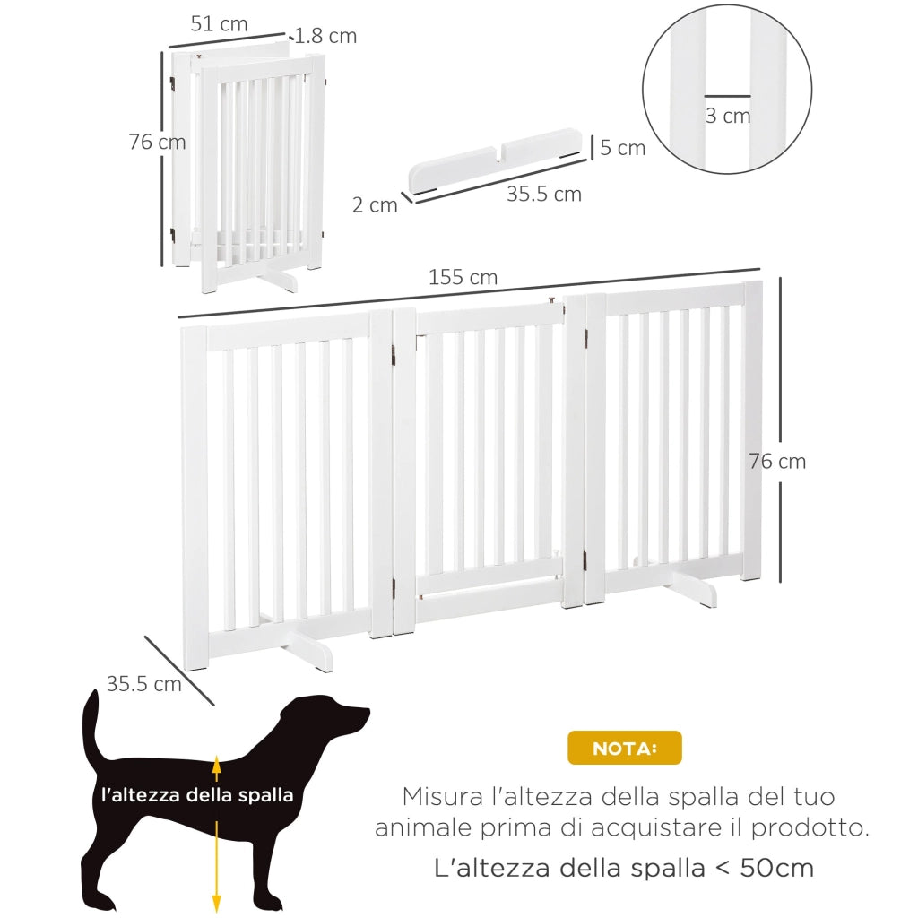 Cancelletto di Sicurezza Pieghevole per Animali Domestici 155x35,5x76 cm in MDF Bianco