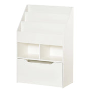 Scaffale per libri bambini bianco con cassetto, 3 ripiani e 2 vani aperti, 60 x 29,9 x 90 cm