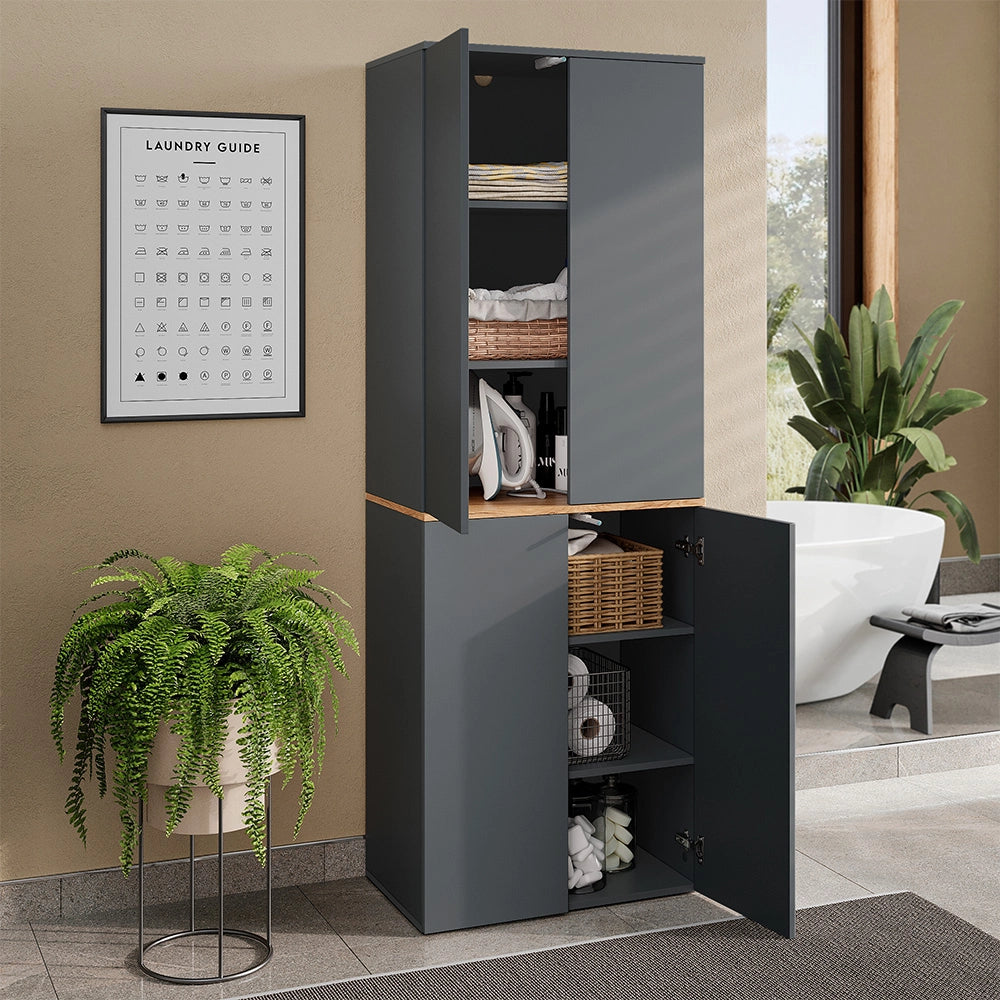 Armadio alto Viktor Antracite/Rovere dorato 68 x 188.6 cm con 6 scomparti chiusi Vicco