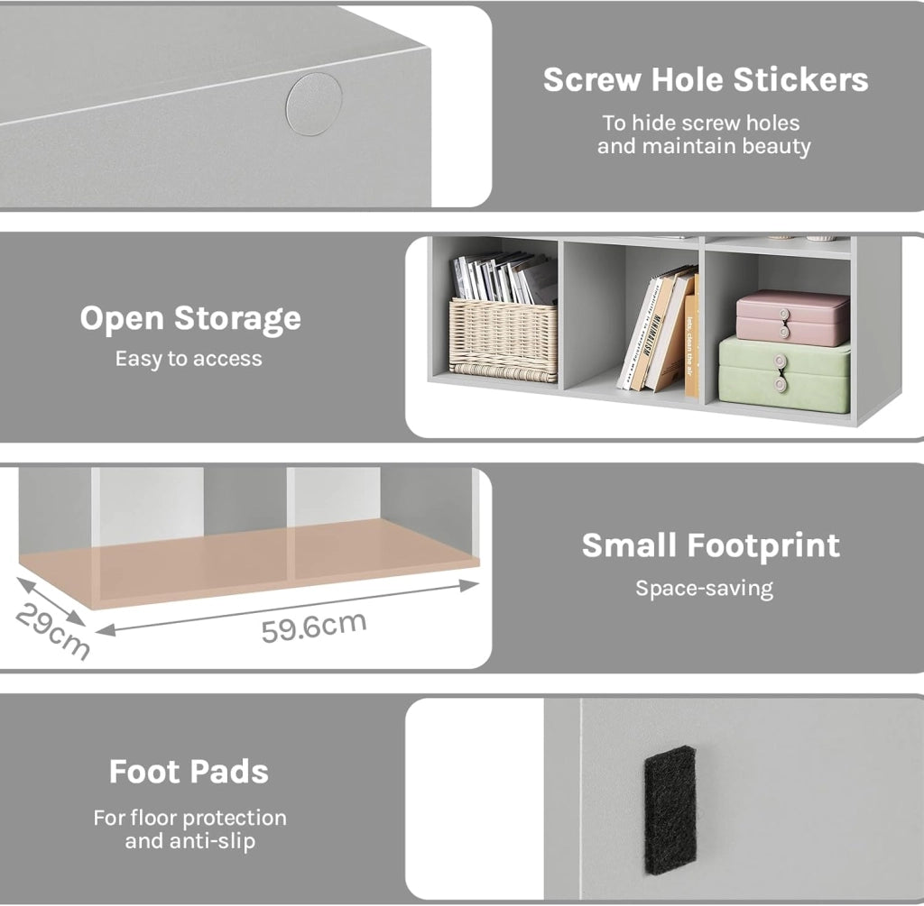 Libreria con 6 Cubi, Scaffale per Libri, Libreria Verticale per Camera da Letto, Soggiorno, Studio, Ufficio, Legno Ingegnerizzato, Grigio, 59.6x29x89cm