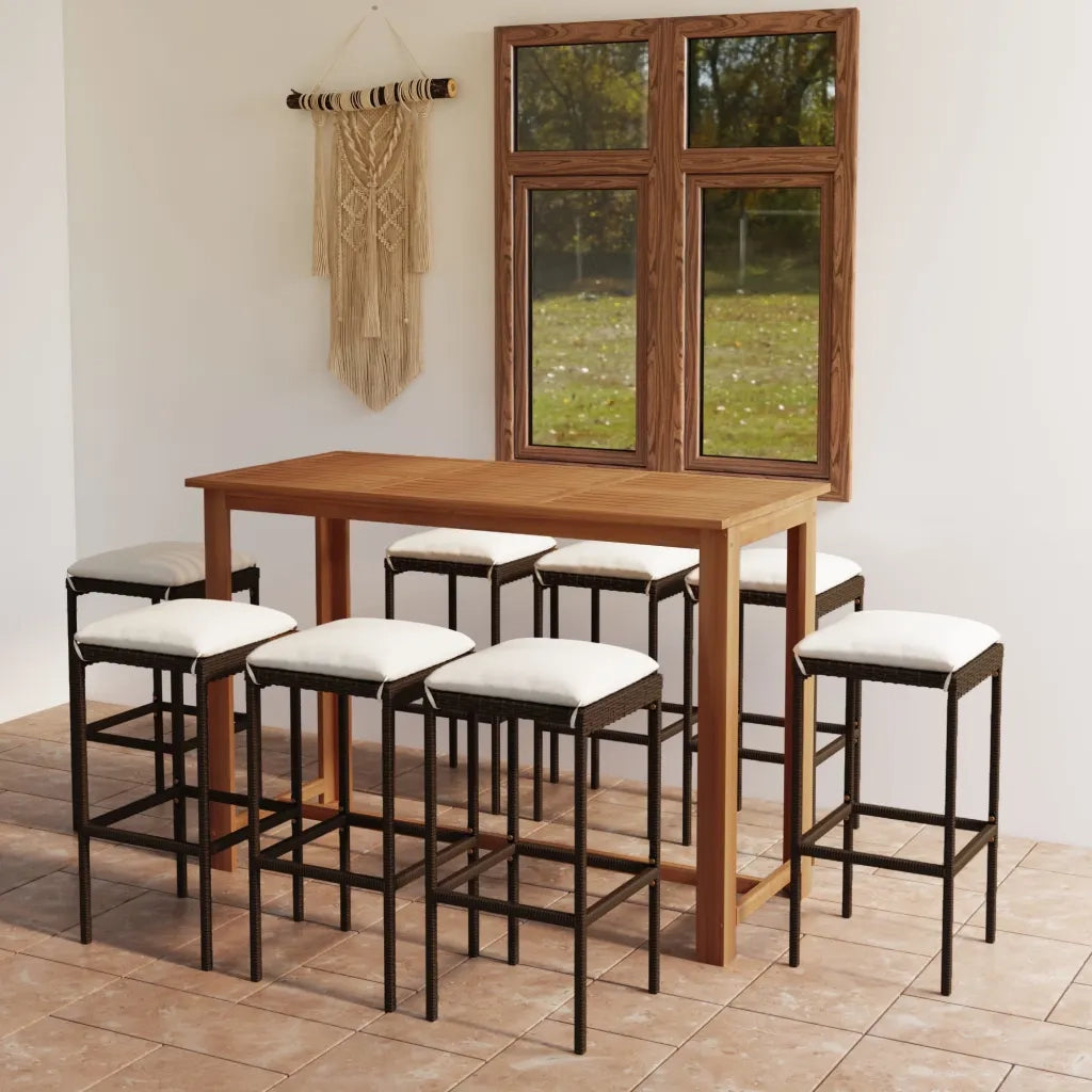 Set da Bar da Giardino 9 pz con Cuscini Marrone cod mxl 44633
