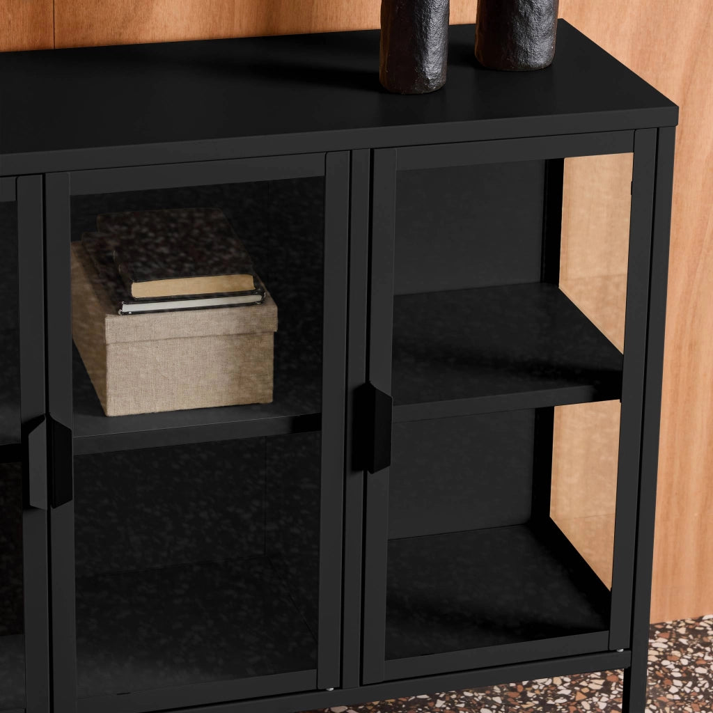 Credenza industriale in metallo e vetro temperato 3 ante, 100cm
