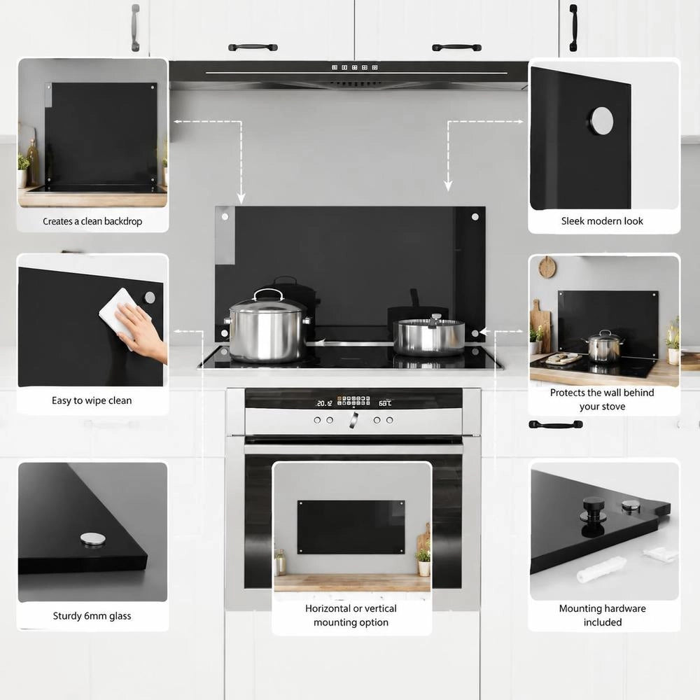 Kitchen Backsplash Black 80x40 Cm Tempered Glass