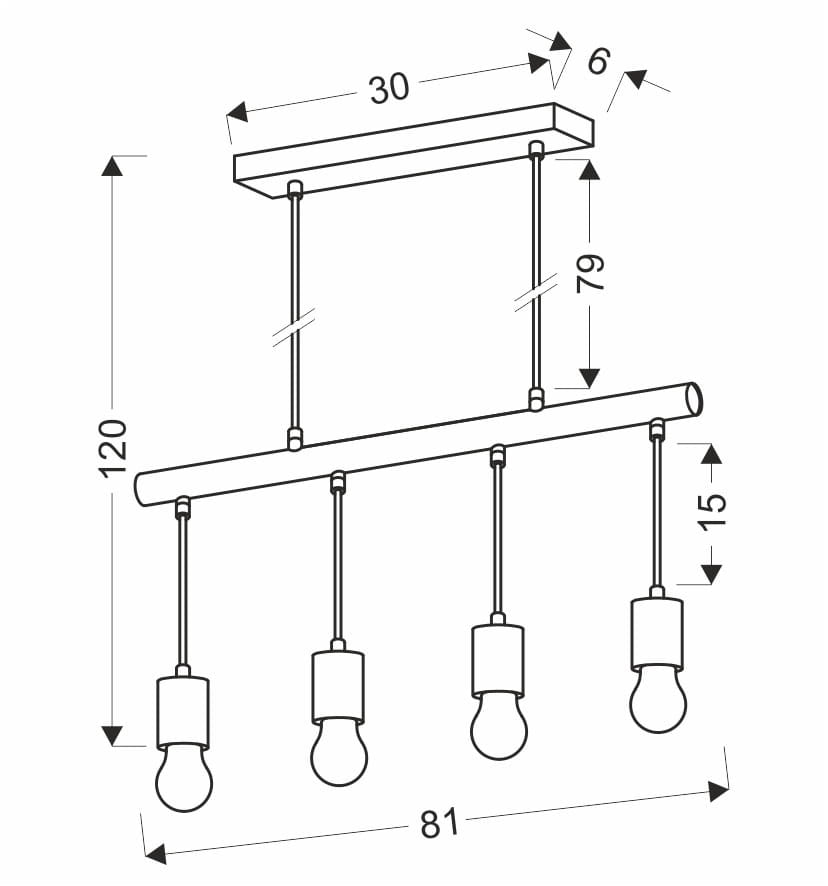 Lampada sospesa Candellux Izzy 4xE27 nero legno 81cm