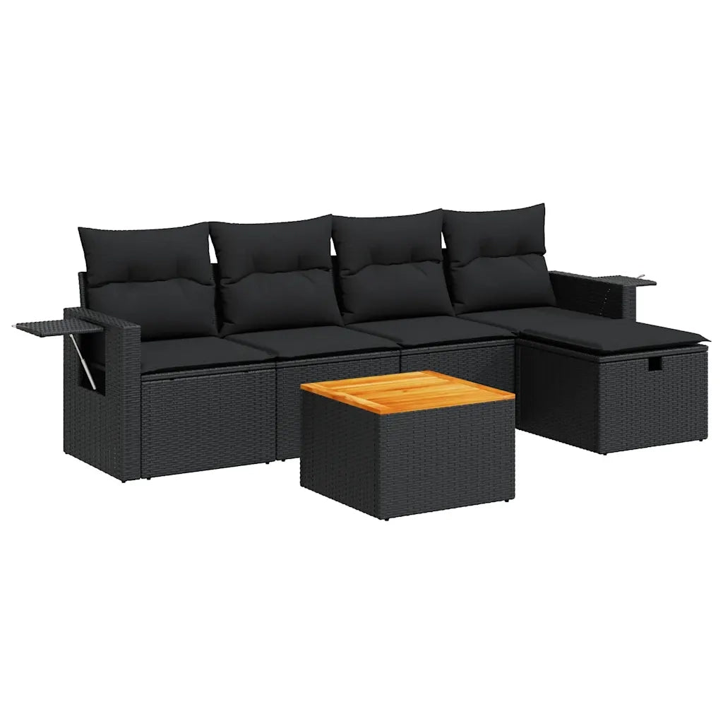 vidaXL Set Divano da Giardino 6 pz con Cuscini Nero in Polyrattan