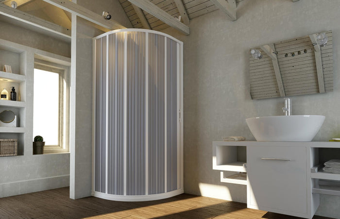 Box Doccia Semicircolare 100x100 cm 1 Anta a Soffietto in PVC Apertura Laterale H185 cm Dorini Bianco