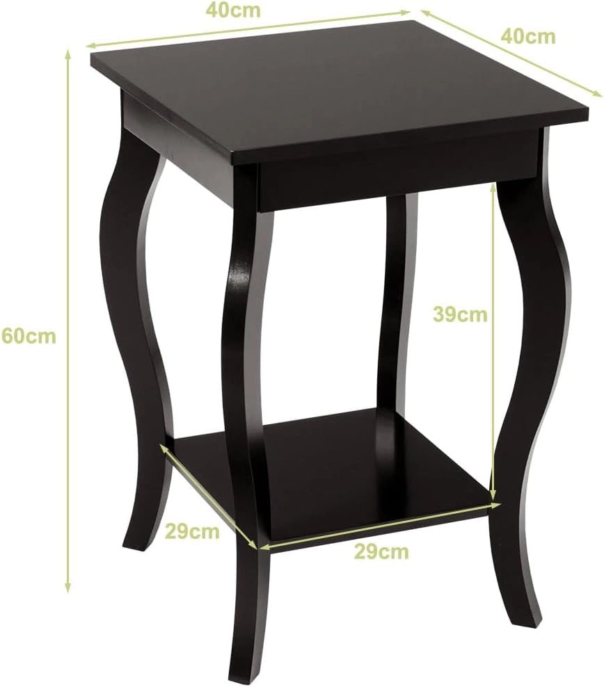 Comodino, Comodino da Divano a 2Livelli, Tavolino per la Camera da Letto, Capacità di peso di 17 kg, 40 x 40 x 60 cm (2, caffè)