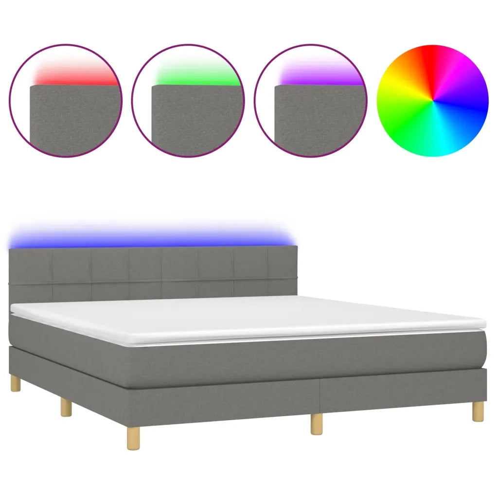 Letto a Molle Materasso e LED Grigio Scuro 180x200cm in Tessuto 3133734