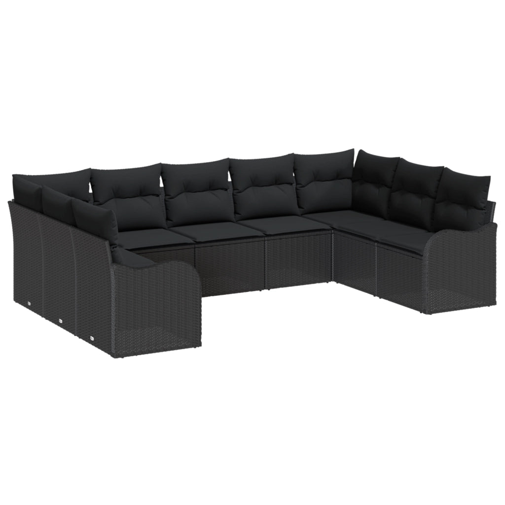 Set Divani Giardino  9 pezzi con Cuscini Rattan Poliestere Nero