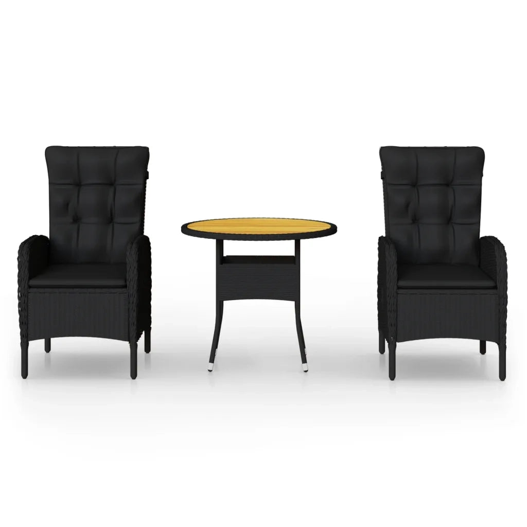 Set da Bistrot per Giardino 3 pz | Set Salotto da Giardino in Polyrattan Nero