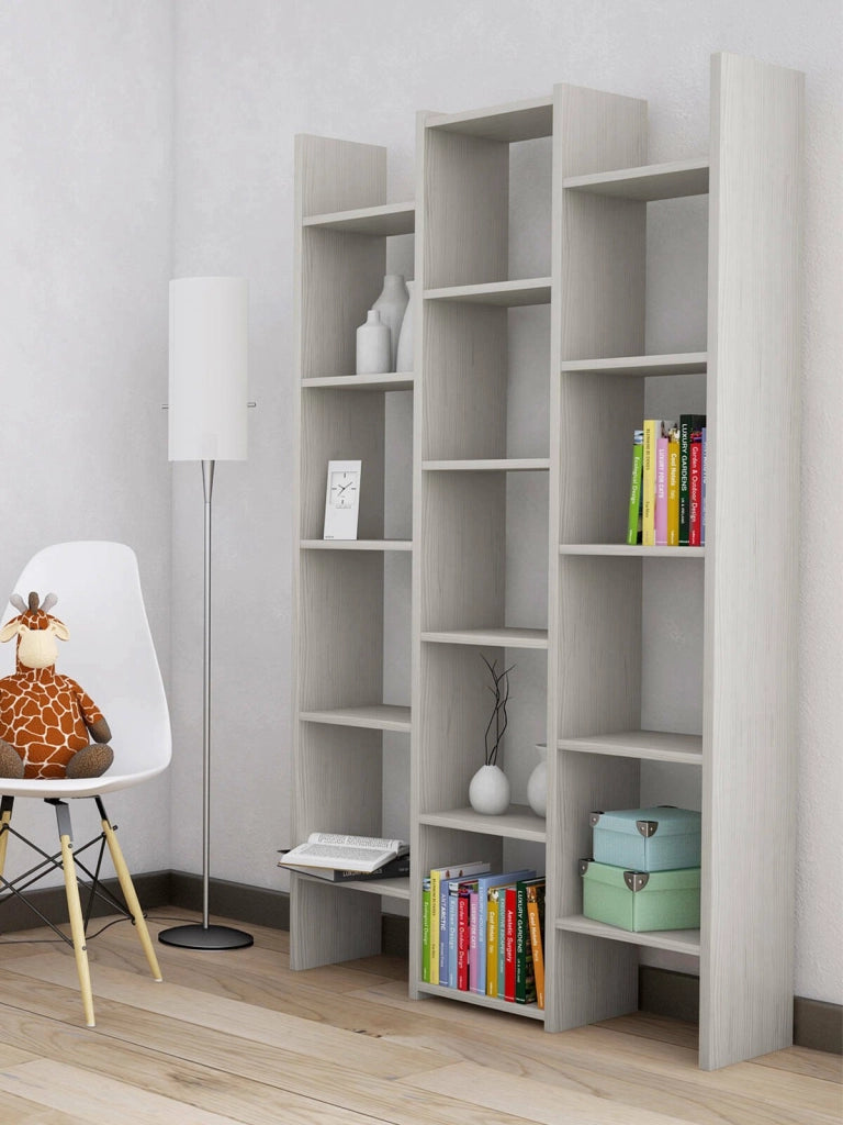 Biblioteca Nockten, Libreria 15 Ripiani Made in Italy, 91x28x180h cm Grigio Chiaro