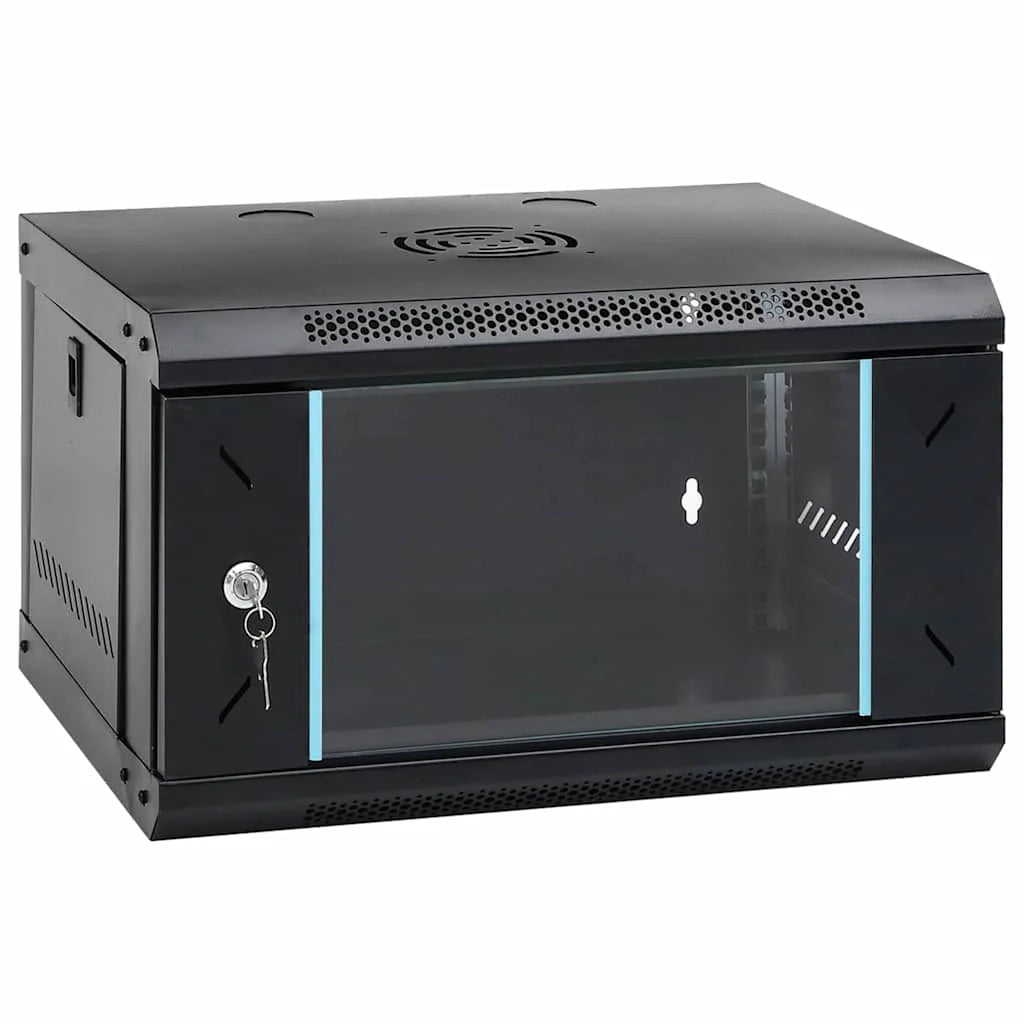 Armadio di rete moderno a parete con vano portaoggetti interno 53 x 45 x 30 cm sicuro acciaio nero 02_0059076