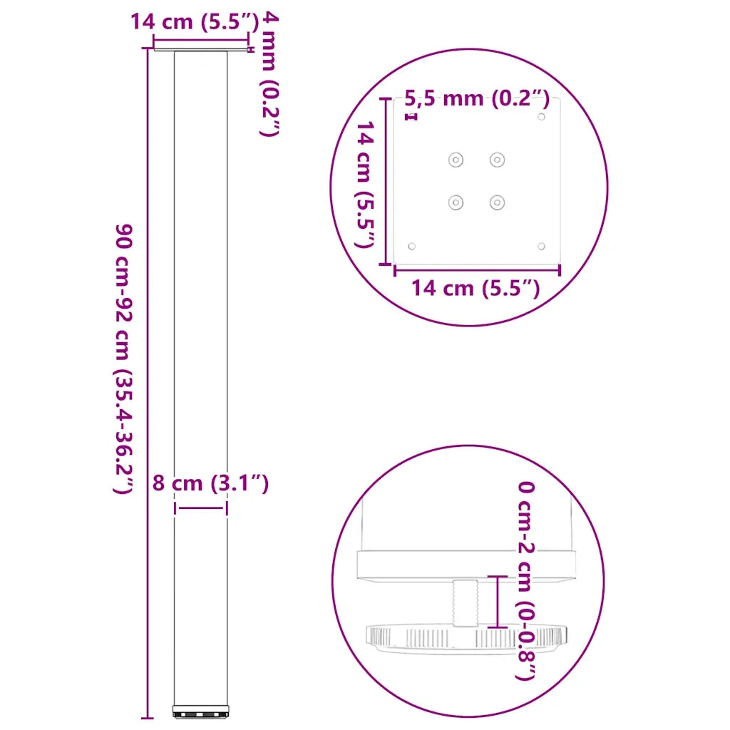 vidaXL Gambe per tavolo da bar 4 pz bianche 90-92 cm in acciaio